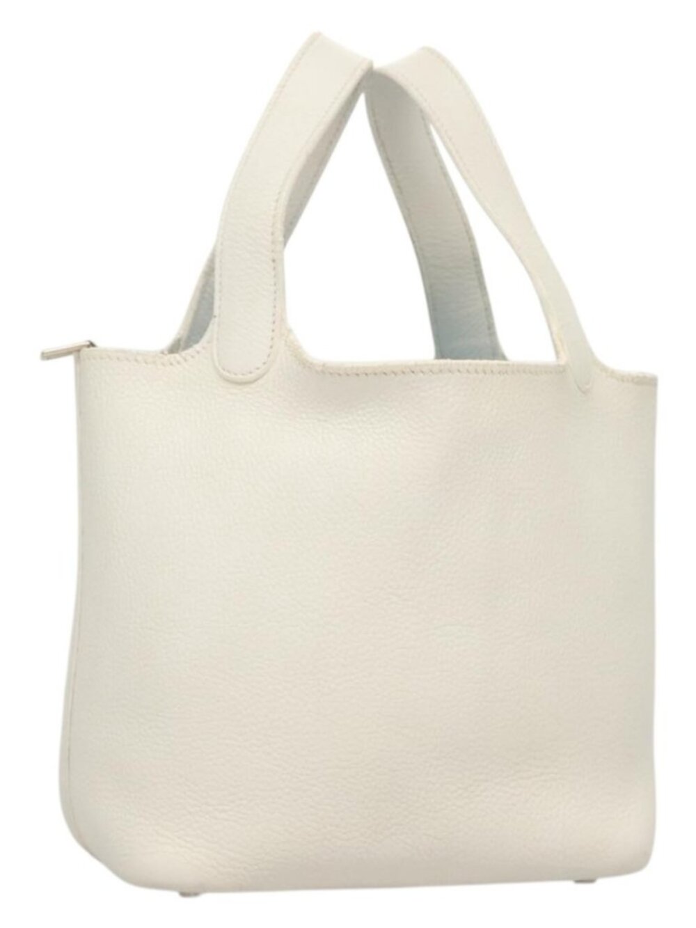 HERMES Picotan PM Hand Bag Leather White Silver Auth bs22497